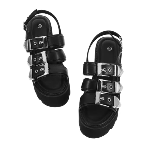 NOLITOY Damen Plateau Sandalen mit Dicker Sohle Rutschfeste Sommer Schuhe Fischmaul Peep Toe Sandalen in Schwarz Bequeme Wedges für Frauen Eleganter Chic für Alltag und Party von NOLITOY