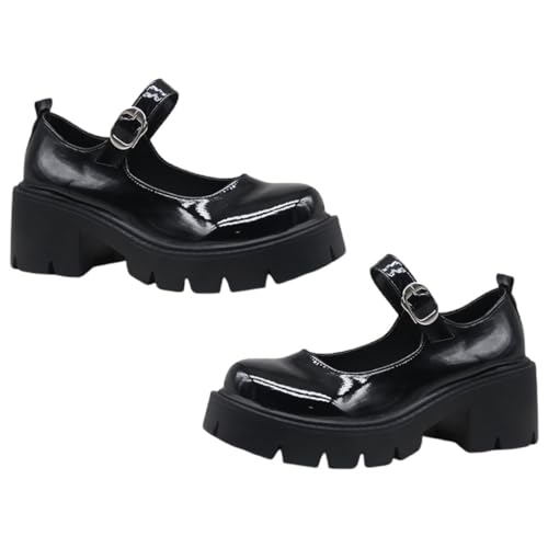 NOLITOY Damen Plateau Schnallen Schuhe mit Klobigen Absätzen Pu Material rutschfest Modisch für Frühling und Herbst Komfortabel und Stylisch für Alltag und Freizeit von NOLITOY