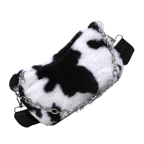NOLITOY Damen Plüsch Umhängetasche mit Kuhmuster Weiche Handtasche Großer Stauraum Multifunktionale Crossbody Tasche für Alltag und Freizeit Modische und Flauschige Schultertasche von NOLITOY