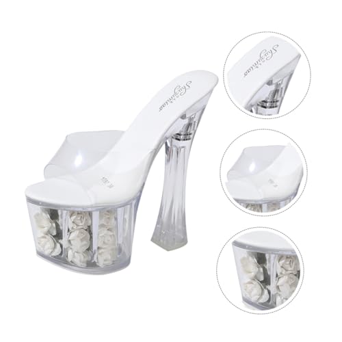 NOLITOY Damen Sandalen Kristallverzierung Transparente Wasserfeste Sommer slipper mit Dicken High Heels Rutschfeste Sohle Eleganter Plateau absatz für Festliche Anlässe von NOLITOY