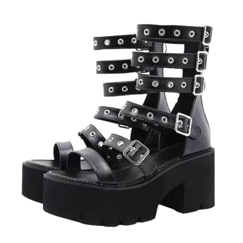 NOLITOY Damen Sandalen Schwarz Dicke Sohle Breiter Absatz Modische Sommerschuhe mit Schnallenriemen Atmungsaktiv und Langlebig Geeignet für Partys und Alltag von NOLITOY