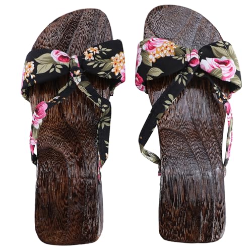 NOLITOY Damen Sandalen aus Holz mit Flacher Rutschfester Sohle Atmungsaktiv Hautfreundlich Leichte Sommer Slipper für Strand und Freizeit Komfortabel und Modisch Schwarz von NOLITOY