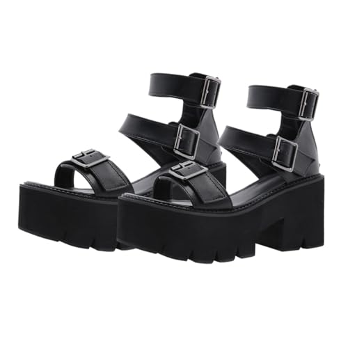NOLITOY Damen Sandalen mit Dicker Sohle und Chunky Heel Sommerliche Stylische Luftige Plateau sandalen Schwarze Robuste High heeled Footwear für Partys und Alltag von NOLITOY