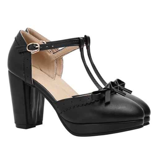 NOLITOY Damen Sandalen mit Klobigem Absatz und Schleife Elegante Sommer High Heels Komfortable Blockabsatz Schuhe für Festliche Anlässe Schwarz von NOLITOY