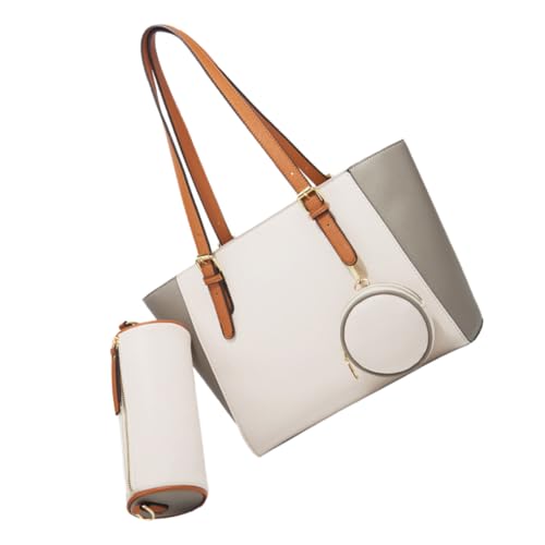 NOLITOY Damen Tote Bag Weiß Große Kapazität Handtasche mit Reißverschluss für Alltag Arbeit von NOLITOY