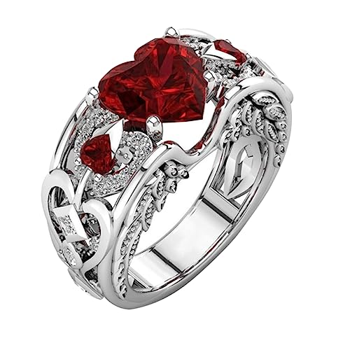 NOLITOY Herzförmiger Verlobungsring Rotem Für Verlobung Und Valentinstag Für Frauen Und Besondere Anlässe von NOLITOY