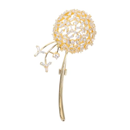 NOLITOY Dandelion Brosche mit Funkelndem Zirkonia Modischer Sweater Clip für Cardigans Vielseitiger Kleid und Reversschmuck Goldfarbener Ansteckpin für Damen und Festliche Anlässe von NOLITOY
