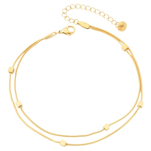 NOLITOY Doppellagiges Fußkettchen Damen Titanstahl Goldbeschichtung Hautfreundlich Elegant Sommer Schmuck Geschenk von NOLITOY