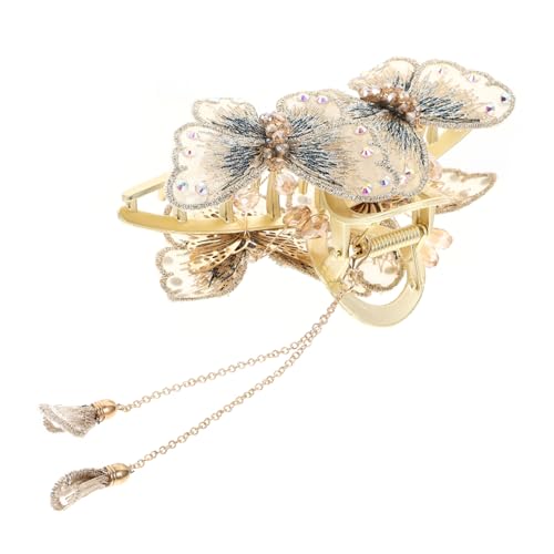 NOLITOY Doppelschmetterling Haarklammer mit Quasten Dekorative Haarspange für Frauen Robuste Metallkralle Sicherer für Dünnes und Dickes Haar für Hochzeit Alltag Make Up und Kochen von NOLITOY