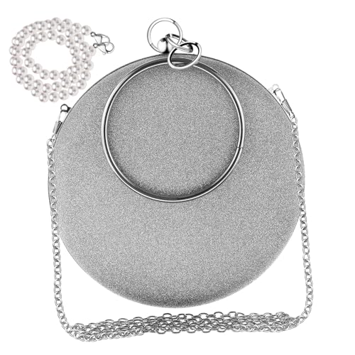 NOLITOY Elegante Damen Abendtasche Rundes Design Cocktail Clutch mit Abnehmbarem Perlenkette und Metallring für Hochzeit Party und Festliche Anlässe von NOLITOY