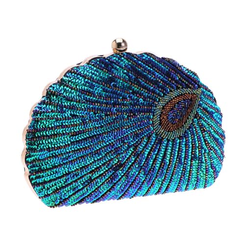 NOLITOY Elegante Damen Clutch Abendtasche mit Perlen und Pailletten Funkelnde Handtasche für Partys und Bankette Modische Umhängetasche in Pfauengrün Robuste Verarbeitung Vielseitig von NOLITOY