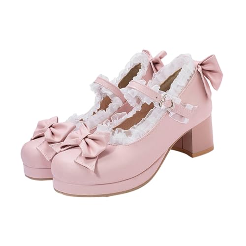 NOLITOY Elegante Damen High Heels Frühling Herbst Schleifen Riemchen Pumps mit Anti rutsch Sohle Bequeme Modische Schuhe für Frauen Rosa Strapazierfähiges Material von NOLITOY