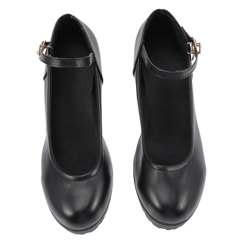NOLITOY Elegante Damen High Heels Schwarz Runde Spitze Niedrige Komfortable Mode Pumps Strapazierfähiges PU Material Anti rutsch Absatzschuhe von NOLITOY