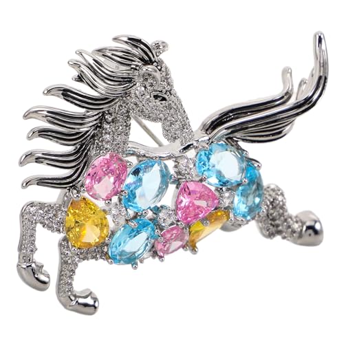 NOLITOY Elegante Pferde-brosche Damen und Herren mit Farbigen Strasssteinen Langlebige Sicherer Verschluss Modisches Tier-accessoire für Anzüge Kleider Pullover und Mäntel von NOLITOY