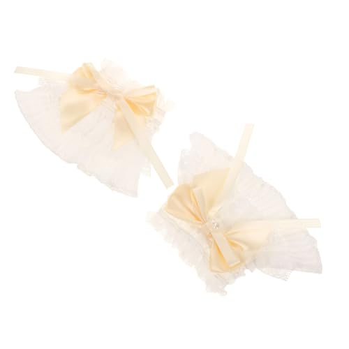 NOLITOY Elegante Spitzen ärmelschoner mit Schleifen design Abnehmbare Spitzen handgelenksmanschetten für Damen Blumige Spitzenarmbänder als Festliche Braut Party accessoires Passend zu von NOLITOY