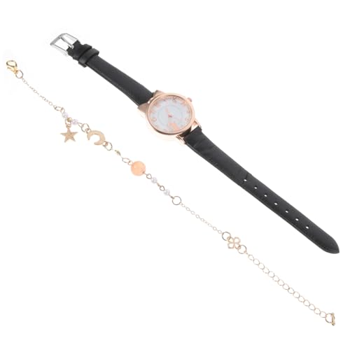 NOLITOY Elegantes Damen Uhr Armband Set mit Katzenmotiv Quarzuhr und Stern mond Schmuckarmband Verstellbar Modisch Ablesbar Vielseitig Kombinierbar für Alltag und Geschenk von NOLITOY