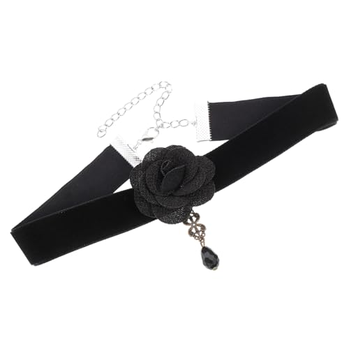 NOLITOY Exklusive Schwarze Spitzen Clavicle Necklace mit Blumenmuster Verstellbarer Damen Choker Halskette Zarter Ribbon Schmuck für Sommer und Festliche Anlässe von NOLITOY