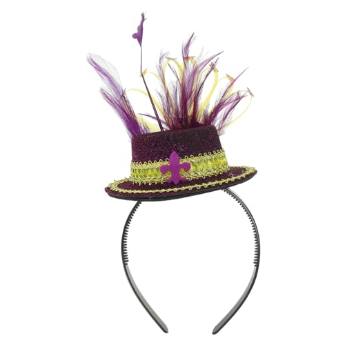 NOLITOY Feder Stirnband Hut zusammenklappbarer Zylinder große Edelsteine Gold Mann faschingshaarreife fasching kopfbedeckung Karnevalsstirnbänder für Damen Hut-Stirnband Stoff Violett von NOLITOY