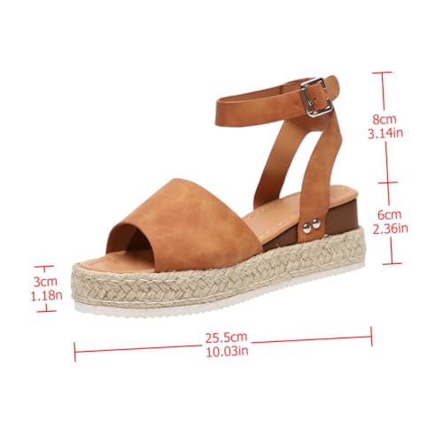 NOLITOY Flache Damen Sandalen mit Dicker Rutschfester Sohle Geflochtenes Sommer schuhwerk in Braun Modische Espadrilles optik Bequemes Fußbett US für Freizeit und Alltag von NOLITOY