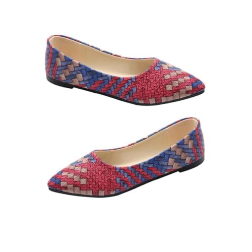 NOLITOY Flache Damenschuhe Atmungsaktive Loafers Slip Pumps Bequeme Alltagsschuhe Für Freizeit Und Büro Rote Spitzenzehen von NOLITOY