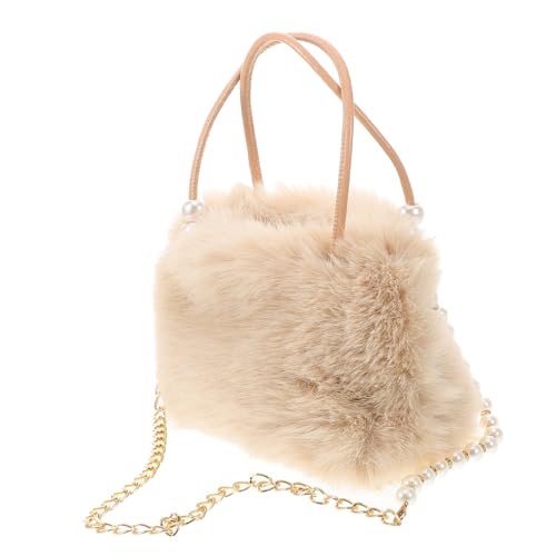 NOLITOY Flauschige Umhängetasche mit Großem Fassungsvermögen und Eleganter Perlenkette Weiche Kunstpelz Schultertasche für Damen Herbst Winter Handtasche für Party und Alltag von NOLITOY