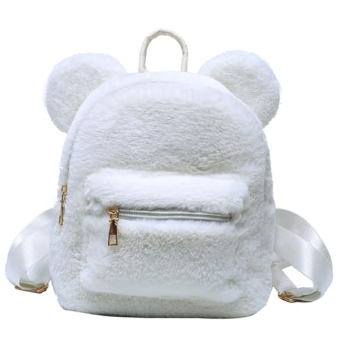 NOLITOY Flauschiger Mädchen Rucksack mit Bärenohren Weicher Plüsch Zweischichtig Großer Stauraum Modischer Reise und Alltagstaschen Begleiter als für Schule und Freizeit von NOLITOY