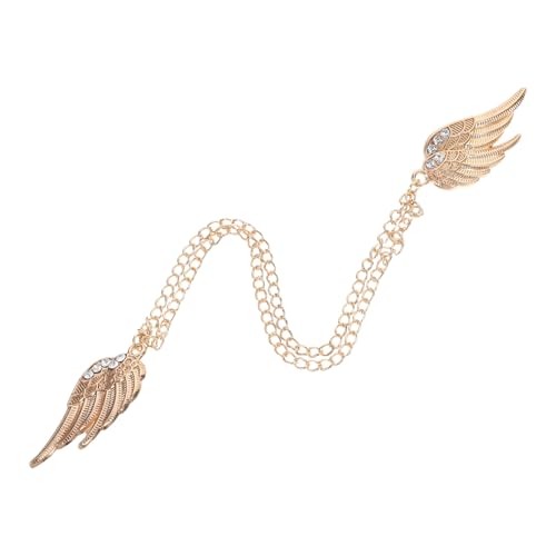 NOLITOY Flügel Brosche mit Quasten kette Metall Anstecknadel mit Strassbesatz Vintage Revers Pin für Damen und Herren Modisches Schmuckstück für Anzug Hochzeit und Alltag in Gold von NOLITOY