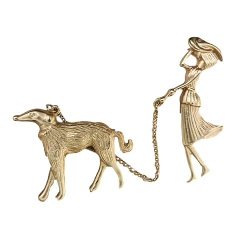 NOLITOY Frau Brosche aus Legierung mit Mattem Goldfinish Stilvolles Anstecknadel Design Frau mit Hund Modisches Accessoire für Pullover Jacken Blusen Taschen und Hüte Vielseitig von NOLITOY