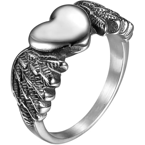 NOLITOY Frauen Ring Herz Engelsflügel Design Retro Schwarz Legierung Leicht Elegant Modisch Schmuck Zubehör Alltagsschmuck von NOLITOY