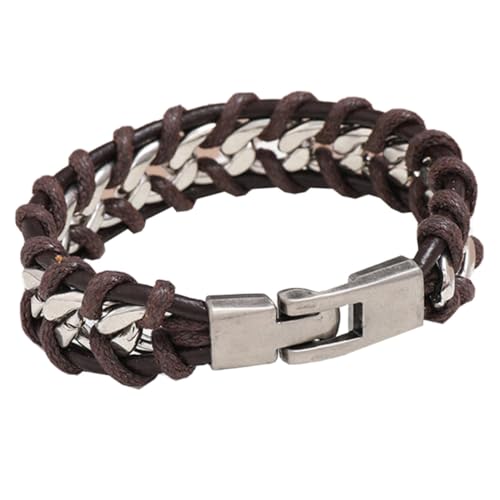 NOLITOY Geflochtenes Lederarmband Herren Punk Stil Personalisiertes Braunes Rindsleder Manschetten Armband Modisches Leichtes Herren Wickelarmband für Alltag und Besondere Anlässe von NOLITOY