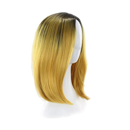 NOLITOY Gelbe Gradientenperücke Kurze Gerade Perücke Cosplay-bob-perücken Teil Perücken Für Frauen Bob Perücke Mit Perücke Bob Gelb-schwarze Synthetische Perücke Farbe Dolly Dame von NOLITOY
