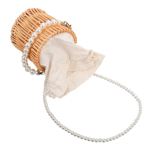 NOLITOY Gewebte Handtasche Damen mit Perlenbesatz Verstellbare Umhängetasche Leichte Schultertasche für Strand Alltag und Freizeit Stilvoller Crossbody Beutel als Geschenk von NOLITOY