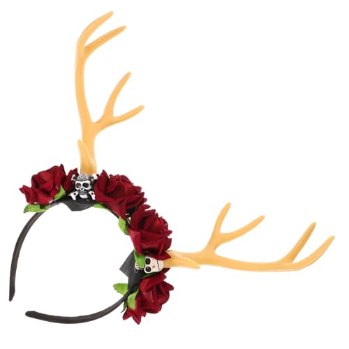 NOLITOY Titel Halloween Haarband Mit Kunstblumen Und Geweihen Dekoratives Party-accessoire Weinrot Für Karneval Weihnachten Und Festlichkeiten von NOLITOY