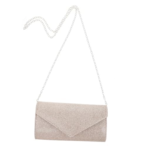 NOLITOY Glänzende Damen Clutch Tasche Mini Handtasche mit Kette Umschlag Abendtasche für Hochzeit Party Vielseitig als Schulter und Handtasche PVC Polyester Langlebig Champagnerfarben von NOLITOY