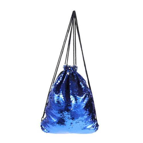 NOLITOY Glitzernder Pailletten Rucksack mit Kordelzug Meerjungfrauen Design Royalblau Silbern Leicht und Robust Damen Tasche für Party Alltag und Geeignet von NOLITOY