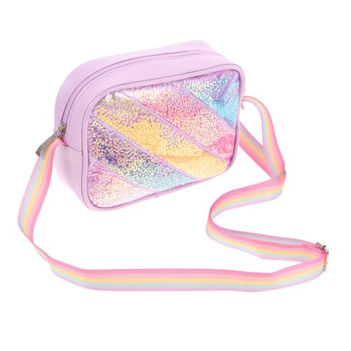 NOLITOY Glitzertasche mit Herz Regenbogendetails Cartoon Umhängetasche mit Reißverschluss Leichte Strapazierfähige Kleine Crossbody Tasche für Mädchen Schule und Freizeit Rosa von NOLITOY