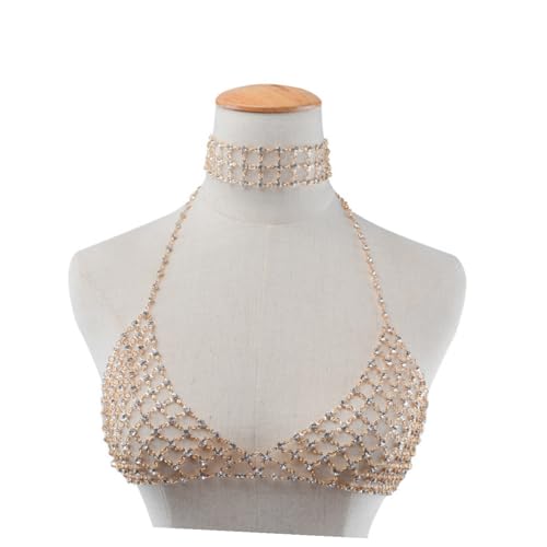 NOLITOY Goldene Handgefertigte Sequin körperkette mit Funkelnden Strasssteinen Modischer Körperschmuck für Damen Geeignet für Strandpartys Club und Bühnenauftritte von NOLITOY