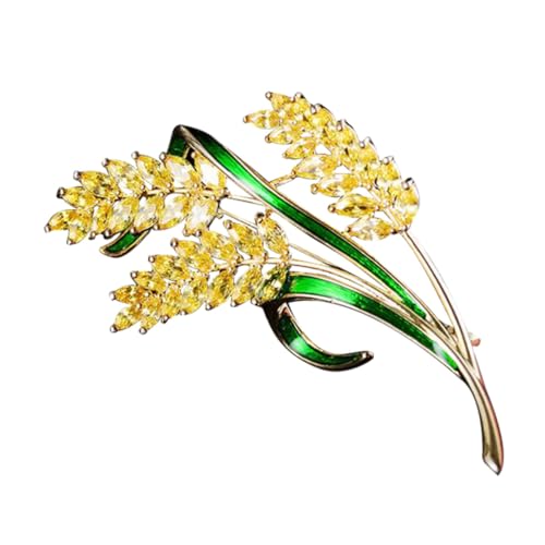 NOLITOY Goldfarbene Emaille Brosche mit Funkelndem Zirkonia Kleidungsanstecknadel für Damen Vielseitiges Party Accessoire Strahlender Weizenähren Design Breastpin von NOLITOY