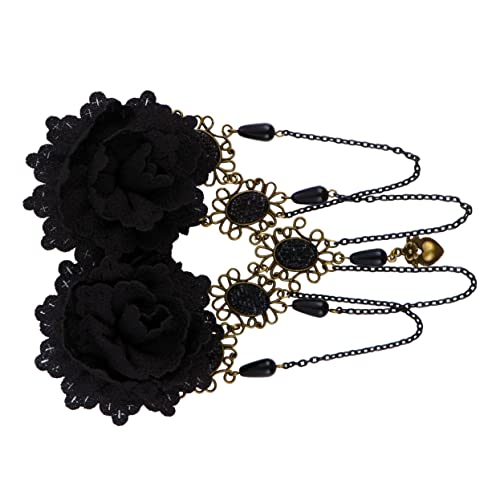NOLITOY Gothic Spitzen Haarnadel mit Blumenmotiv Schwarzer Haarschmuck für Damen Eleganter Cosplay Haarclip für Halloween Party Vintage Stil Komfortables Polyester Material Vielseitig für von NOLITOY