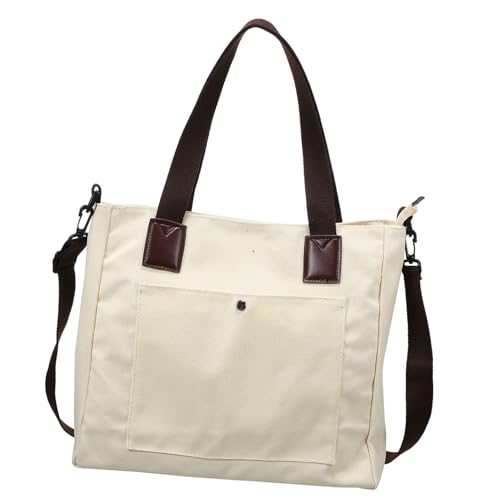 NOLITOY Große Canvas Tasche Damen Langlebige Geräumige Weiße Schultertasche Modische Ästhetische Tote Bag für Strand Shopping Arbeit und Freizeit Praktische Multifunktionale Tragetasche von NOLITOY