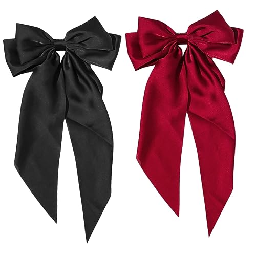NOLITOY 2stücke Große Haarschleifen Clips Für Damen Und Weinrot Elastische Haarspangen Für Haartypen Modische Haarschmuck-accessoires Für Jeden Anlass von NOLITOY