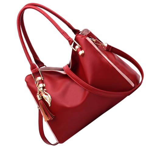 NOLITOY Große Kapazität Damen Umhängetasche Schultertasche Handtasche mit Vielen Fächern Leicht und Kompakt für Alltag Party und Reisen Geeignet in Weinrot von NOLITOY