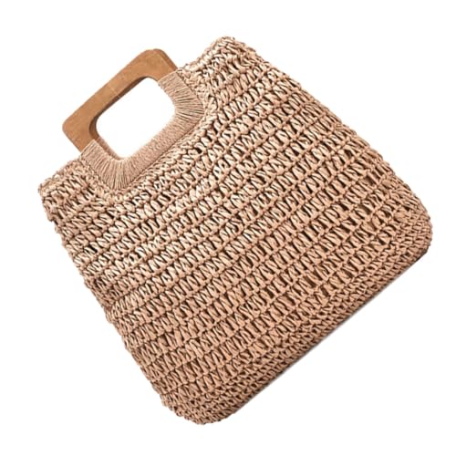 NOLITOY Große Kapazität Handgewebte Damen Strandtasche Sommer Tasche Einfacher Khaki Tote Bag Vielseitige Sommer Aufbewahrungstasche für Alltag Shopping Freizeit von NOLITOY