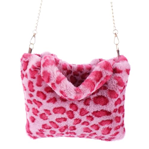 NOLITOY Große Kapazität Handtasche Damen Leopardmuster Plüsch Tasche Rot Alltag Shopping Reise von NOLITOY