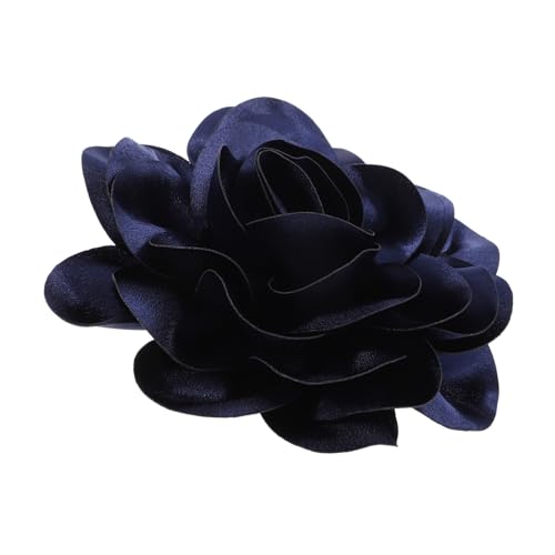 NOLITOY Große Satin blumenbrosche Dunkelblau Handgefertigte Stoffblumen Anstecknadel für Damen Geburtstag Kleidung Schal Dekoration Vielseitig Tragbar von NOLITOY