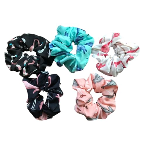 NOLITOY 5stücke Elastische Haarbänder Für Damen Und Mädchen Mit Flamingo-prints Pferdeschwanzhalter Aus Knitterfreiem Stoff Stretch Gummibänder Für Täglichen Gebrauch von NOLITOY