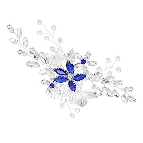 NOLITOY Haarkamm mit Blumenmuster Haarschmuck für die Braut Haarnadel Hochzeits-Haarschmuck in Marineblau Kopfbedeckung Kleid Haarschmuck aus Strass Kopfschmuck aus künstlichen Perlen Blue von NOLITOY