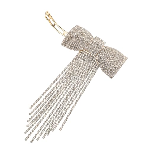 NOLITOY Haarnadel mit Strasssteinen Langem Quasten Bogen Luxuriöser Krallenkette Modischer Haarclip für Frauen Festliche Haarschmuck für Hochzeit Party und Alltag von NOLITOY