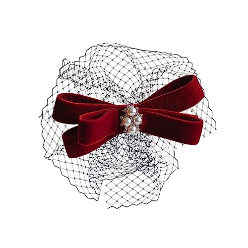 NOLITOY Haarschmuck Brautschleier-Kopfschmuck Hochzeit Haarspange Schleife für die Haare Mesh-Kopfbedeckung haar spangen haarclips Brautkopfbedeckung Kopfbedeckung aus Garn Flanell rot von NOLITOY