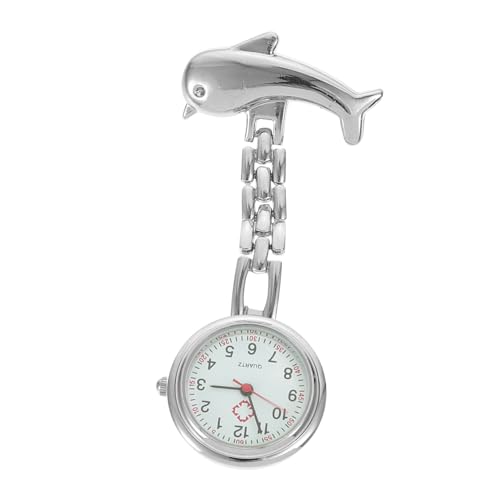 NOLITOY Hängende Krankenschwesteruhr mit Delfin Brosche Silberfarbene Ansteckuhr Langlebige Quarzuhr mit Klarem Modische Pflege Taschenuhr als für Medizinisches Personal von NOLITOY